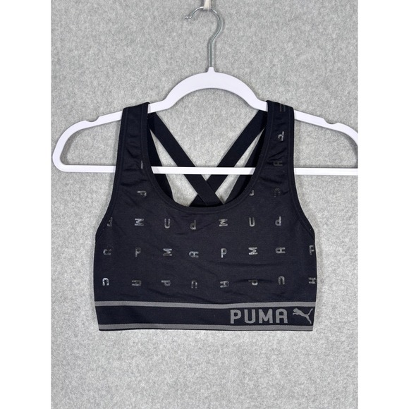 Puma Sports Bra Medium Seamless Crisscross Back Iridescent All Over Print Knit - Picture 1 of 9